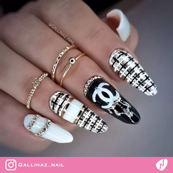 Gold and Black Chanel Nails